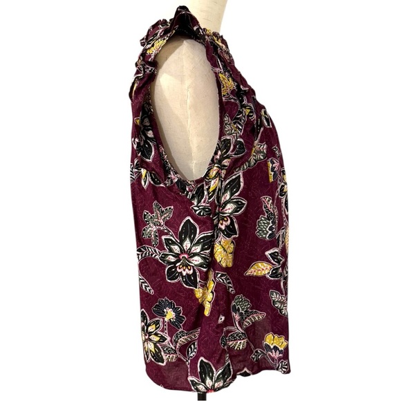 LOFT Floral Ruffle Sleeve Blouse Eggplant Purple Boho Top Size Large - Picture 2 of 5